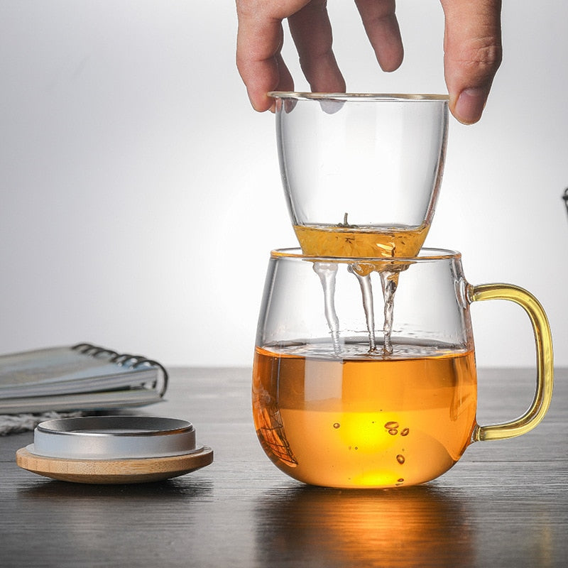 Glass Tea Cup With Infuser And Lid