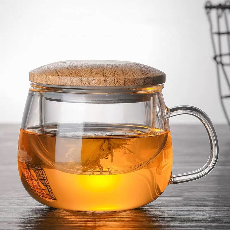 Glass Tea Cup With Infuser And Lid