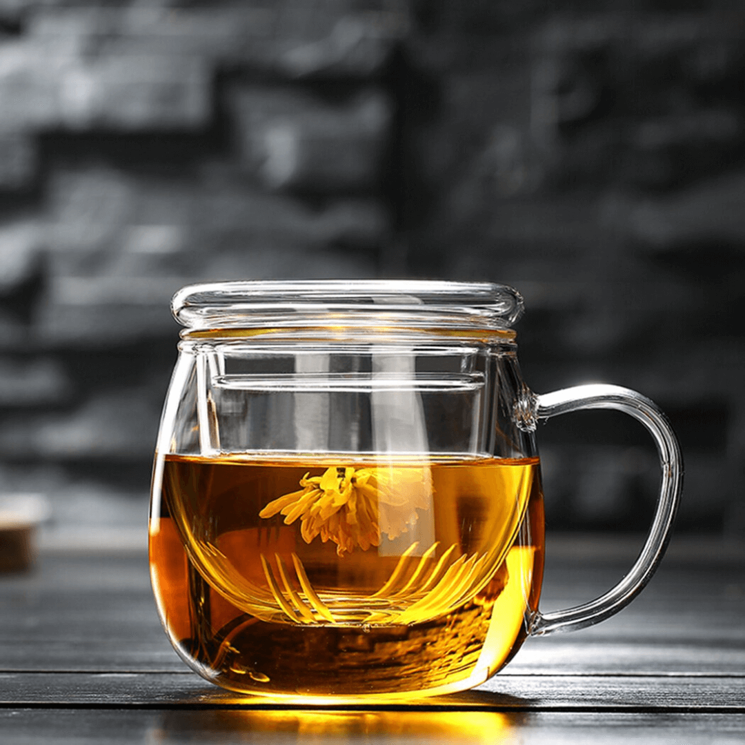 Glass Tea Cup With Infuser And Lid