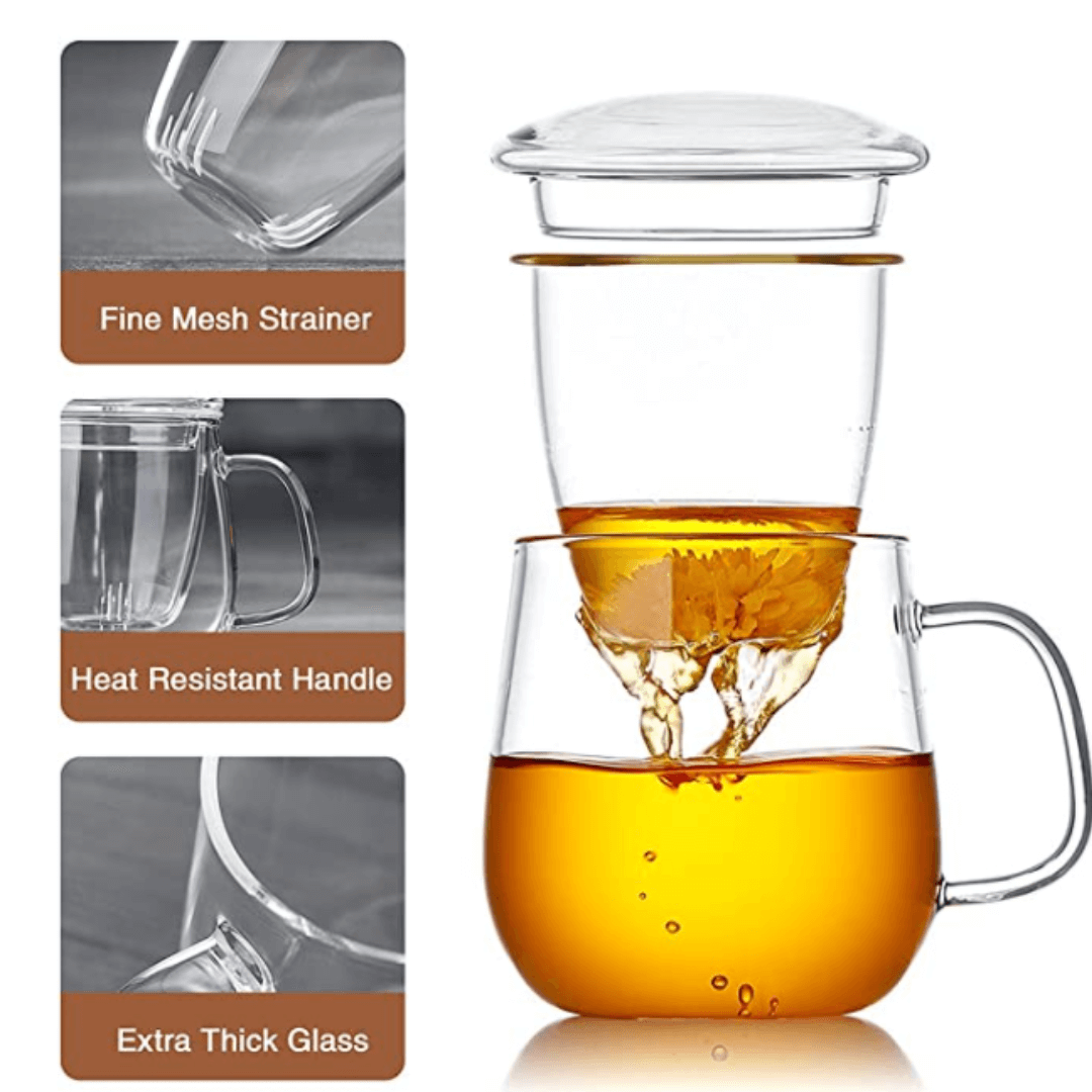 Glass Tea Cup With Infuser And Lid